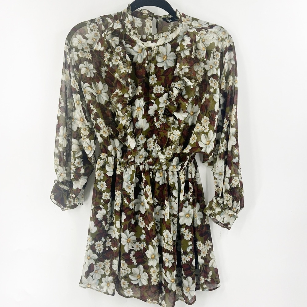 ✅ ZARA FLORAL RUFFLED ROMPER SIZE SMALL FALL TRANSITIONAL PIECE KEYHOLE BACK